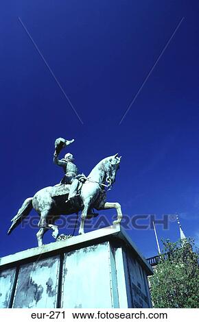 Stock Image - Statue of Knight on Horseback the Hague Netherlands. Fotosearch