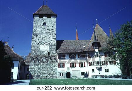 Stock Image - The Medieval Castle Spiez Switzerland. Fotosearch