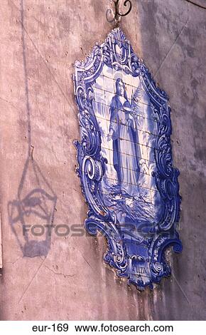 Stock Photo - Tiled Mural on Church Wall Lisbon Portugal. Fotosearch