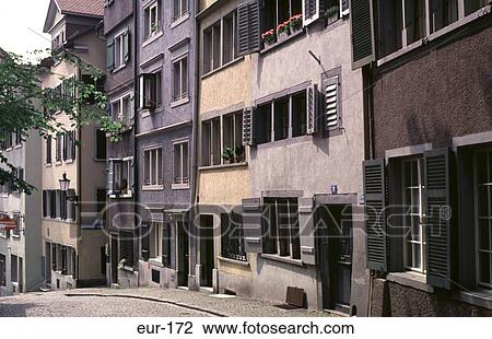 Stock Image - Traditional Houses Zurich Switzerland. Fotosearch