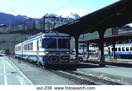 Stock Photo - Train at Station Zweisimmen Switzerland. Fotosearch