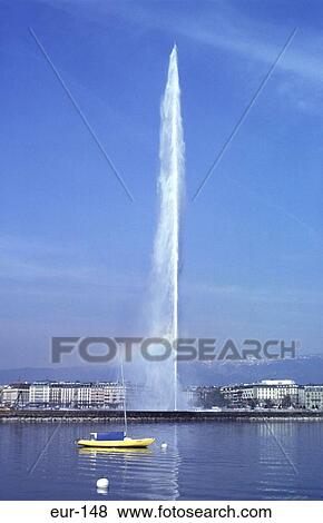 Water Fountain Lake Geneva View Large Photo Image Stock Photo - Water Fountain Lake Geneva. Fotosearch