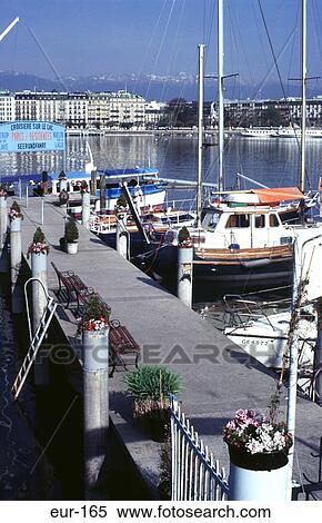 Stock Photography - Yachts Moored at Jetty Quai Gustave-ador Geneva. Fotosearch