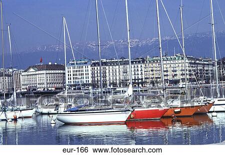 Stock Photograph - Yachts Moored In Harbour Rade De Geneva. Fotosearch