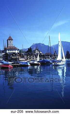 Stock Photography - Yachts Quay Spiez Switzerland. Fotosearch