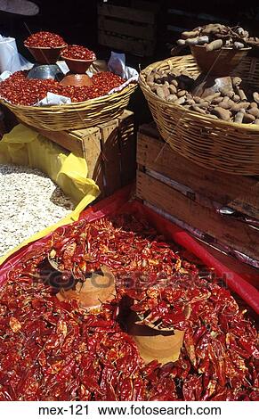 Baskets of Dried Chillies on Market Stall Mexico View Large Photo Image Stock Image - Baskets of Dried Chillies on Market Stall Mexico. Fotosearch