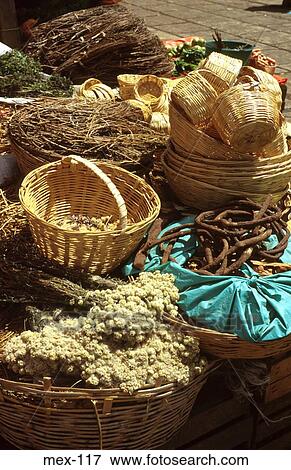 Baskets on Sale at Market Stall Mexico View Large Photo Image Stock Photo - Baskets on Sale at Market Stall Mexico. Fotosearch