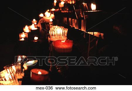Stock Photograph - Candles in Cathedral Mexico. Fotosearch