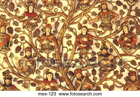Stock Image - Carving of Family Tree in Church Mexico. Fotosearch