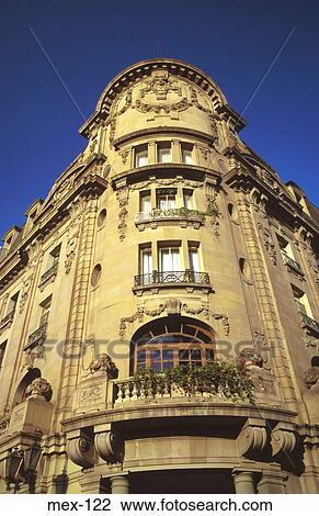 Stock Image - Corner Building in Colonial Style Mexico City Mexico. Fotosearch