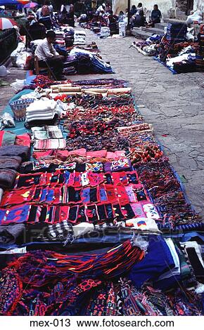 Stock Image - Market Display of Coloured Cloth Chiapas Mexico. Fotosearch