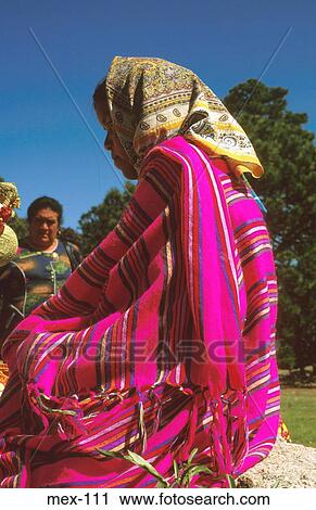 Stock Image - Mexican Girl in Traditional Coloured Shawl. Fotosearch