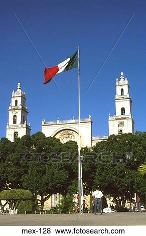 Stock Photo - Plaza and Cathedral Merida Yucatan Mexico. Fotosearch