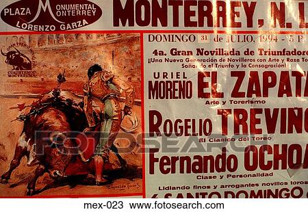 Stock Image - Poster for Bullfight Monterrey Mexico. Fotosearch