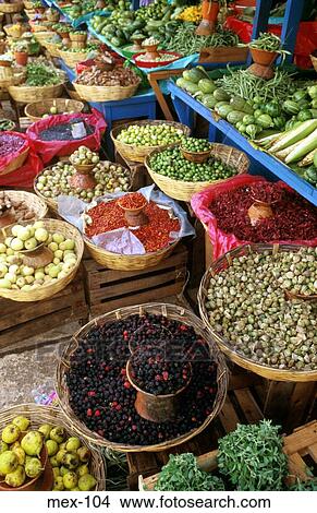 Picture - Selection of Foods on Market Stall Mexico. Fotosearch