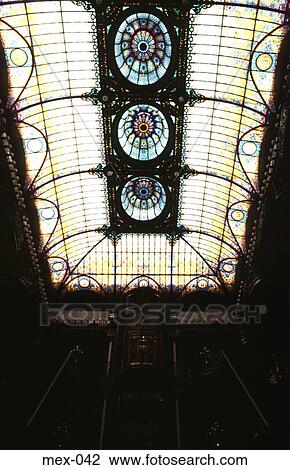 Stock Image - Stained Glass Domed Ceiling Gran Hotel Mexico City. Fotosearch