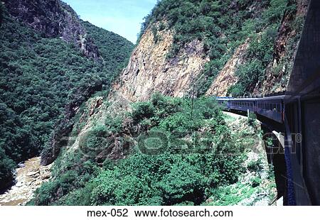 Stock Image - View of Train and Copper Canyon Sierra Madre Mexico. Fotosearch