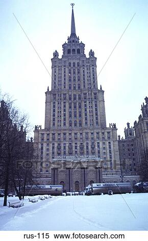 Stock Photography - Front View of the Ukrania Hotel in Snow Moscow. Fotosearch