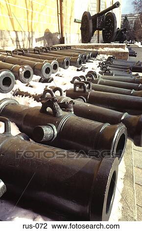 Stock Image - Rows of Cannons in the Snow at the Kremlin. Fotosearch