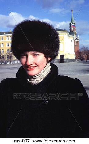 Stock Photo - Russian Woman wearing a Fur Hat. Fotosearch