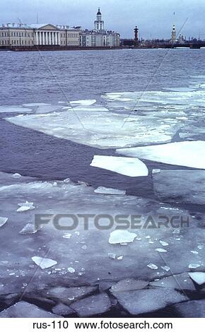 Stock Image - View across Frozen Bolshaya River of St Petersburg. Fotosearch