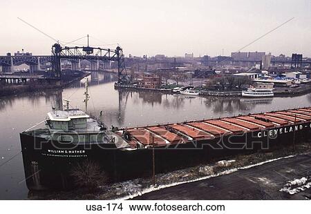 Picture - Barge on the Cuyahoga River Cleveland Ohio USA. Fotosearch