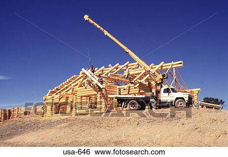 Constructing Log Cabin Colorado View Large Photo Image Stock Photograph - Constructing Log Cabin Colorado. Fotosearch