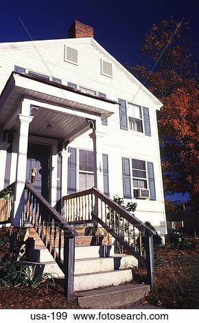 Facade and Steps of a Timber House New Hampshire USA View Large Photo Image Stock Photo - Facade and Steps of a Timber House New Hampshire USA. Fotosearch