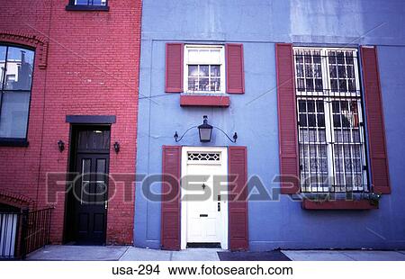 Picture - Facade of Terraced Houses Greenwich Village New York. Fotosearch