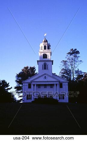 Picture - Light Striking Facade of White Church New Hampshire. Fotosearch