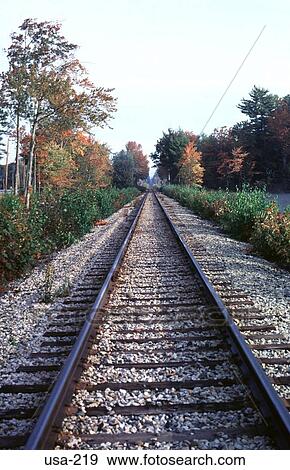 Stock Photo - Railway Line through Trees New Hampshire. Fotosearch