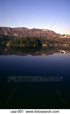 Reflection in Lake of Hollywood Hills USA View Large Photo Image Stock Image - Reflection in Lake of Hollywood Hills USA. Fotosearch