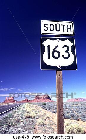 Stock Photo - Route 163 Highway Sign Monument Valley Arizona. Fotosearch