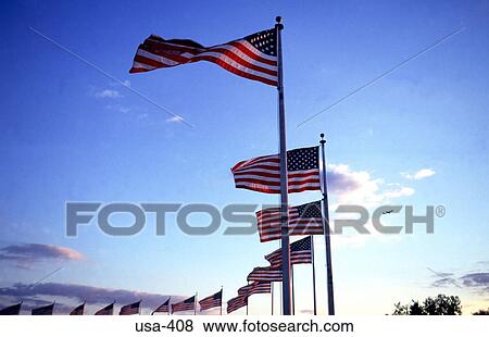 Stock Photo - Row of Flags at the Washington Monument. Fotosearch