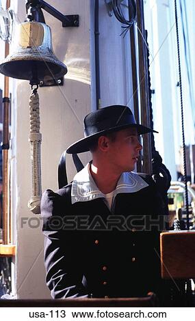 Stock Image - Sailor In Traditional Uniform Boston USA. Fotosearch