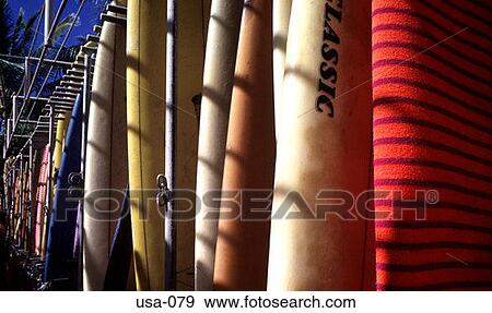 Surfboards Hawaii USA View Large Photo Image Stock Photo - Surfboards Hawaii USA. Fotosearch