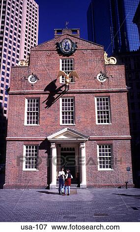 Stock Photo - Tourists Outside Old State House Boston USA. Fotosearch