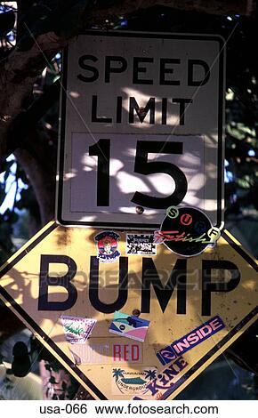 Stock Photograph - Traffic Sign Speed Limit 15 Bump Hawaii. Fotosearch