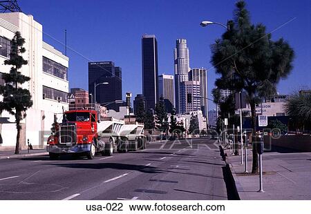 Stock Image - Truck on a Road in Downtown Los Angeles. Fotosearch