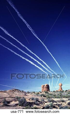 Vapour Trails above Balanced Rock Utah View Large Photo Image Stock Image - Vapour Trails above Balanced Rock Utah. Fotosearch