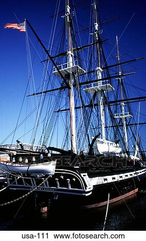 Stock Image - View of Sailing Ship USS Constitution Boston USA. Fotosearch