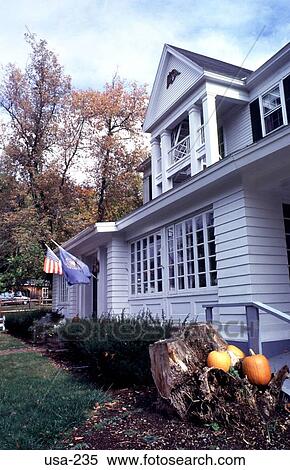 View of White Timber House with Flags New Hampshire View Large Photo Image Stock Photography - View of White Timber House with Flags New Hampshire. Fotosearch