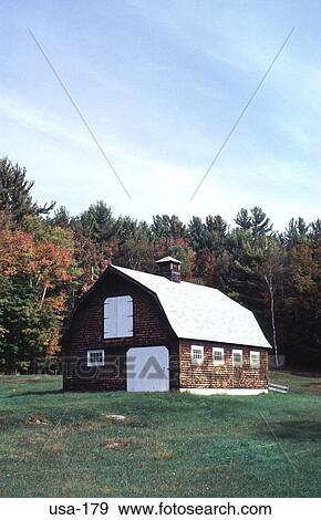 Stock Photo - Wooden Barn in a Field New Hampshire USA. Fotosearch