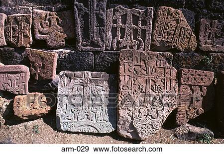 Stock Photo - Carved Stone Crosses Khatchkars Armenia. Fotosearch