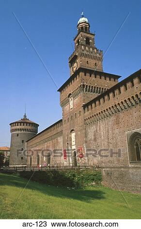 Stock Image - Curtain Wall Castello Sforenzco Milan. Fotosearch