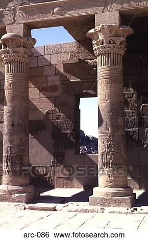 Lotus Columns at the Temple of Phaile Aswan Egypt View Large Photo Image Stock Photograph - Lotus Columns at the Temple of Phaile Aswan Egypt. Fotosearch