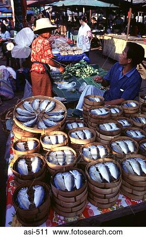 Stock Image - Market Display of Fish Lampang Thailand Asia. Fotosearch