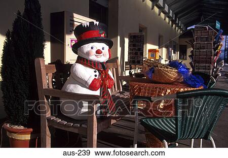 Model Snowman on Bench Austria View Large Photo Image Stock Photo - Model Snowman on Bench Austria. Fotosearch