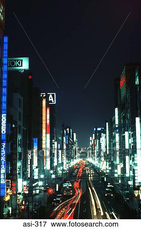 Stock Photo - Night Lights Tokyo Japan Asia. Fotosearch
