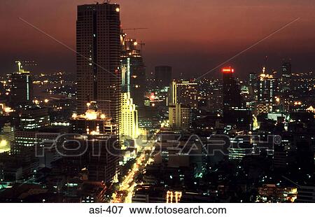 Night Skyline Silom Road Bangkok Thailand Asia View Large Photo Image Stock Photo - Night Skyline Silom Road Bangkok Thailand Asia. Fotosearch